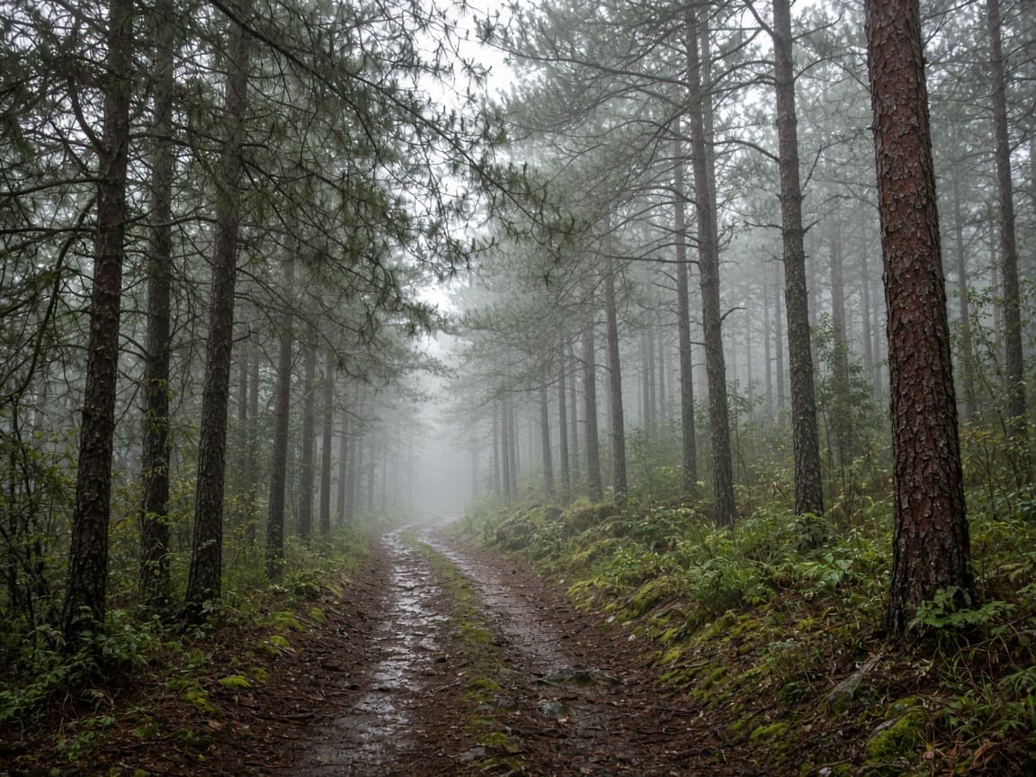 Pine forest on a hillside in Da Lat